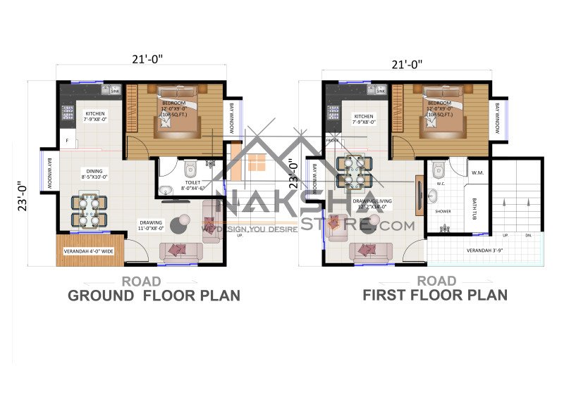 21×23 G+1 House Floor Plan | Compact Modern Home Design